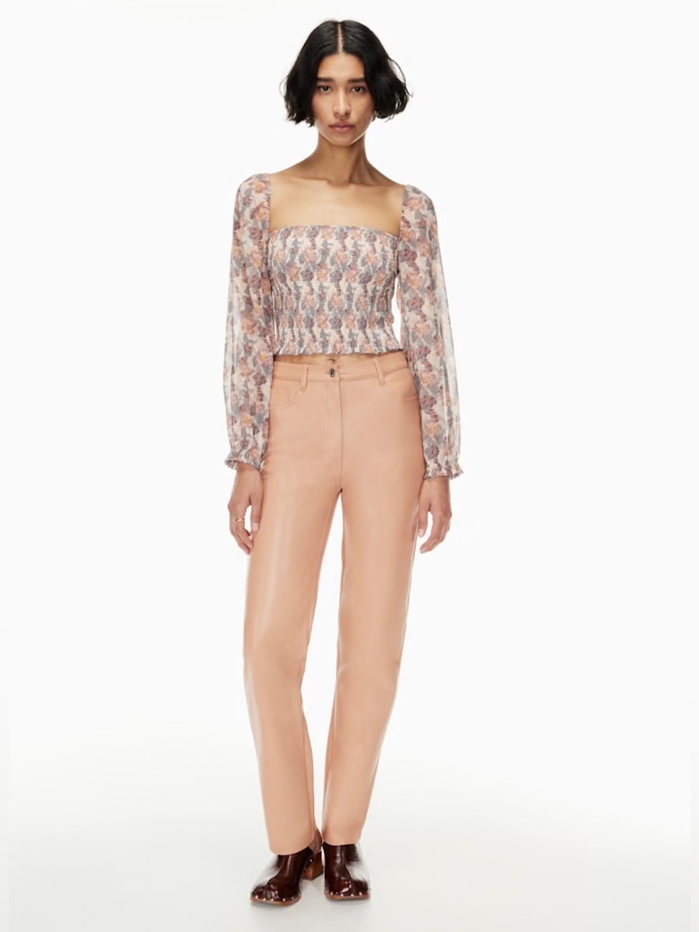 Wilfred Blush Leather Straight-Leg Pants
